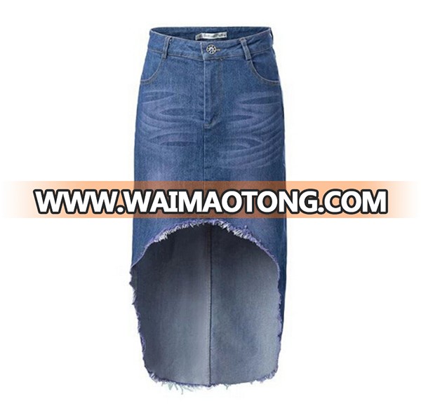 Women Denim Skirt Front Short Back Long Denim Skirt