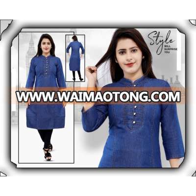 Denim kurti  with Front white Plastic Button